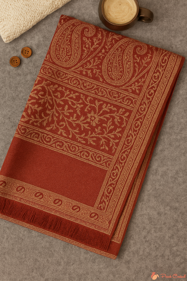 Peach Couture Cream & Pink Thick 4-Ply Reversible Paisley Pashmina Shawl