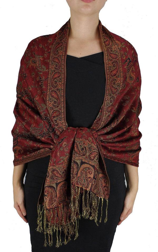 Peach Couture Double Layer Reversible Paisley Pashmina Shawl
