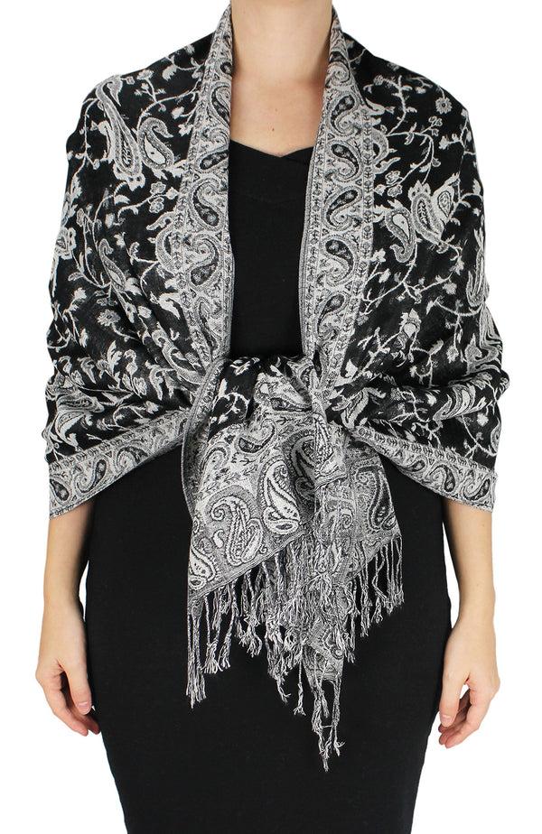 Peach Couture Double Layer Reversible Paisley Pashmina Shawl