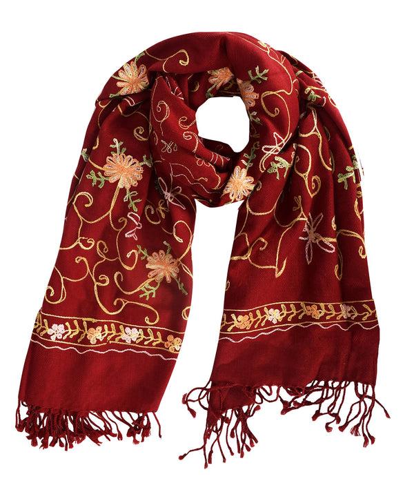 Peach Couture Embroidered Flower Wool Pashmina Shawl