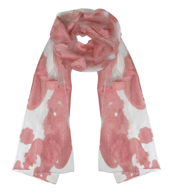 Peach Couture Floral Embroidered Burnout Summer Scarf