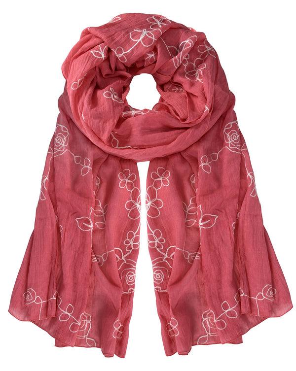 Peach Couture Floral Embroidered Summer Shawl Scarf