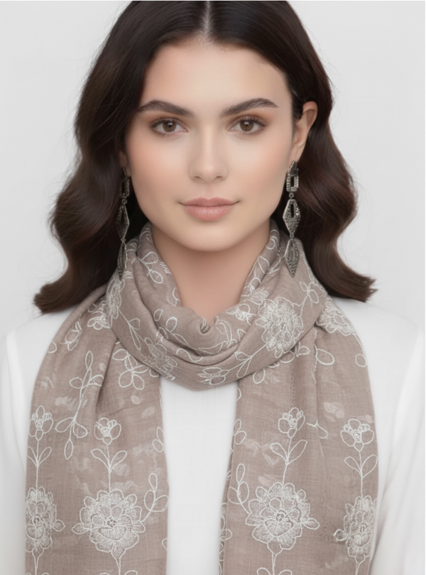 peach couture Floral Embroidered Summer Shawl Scarf