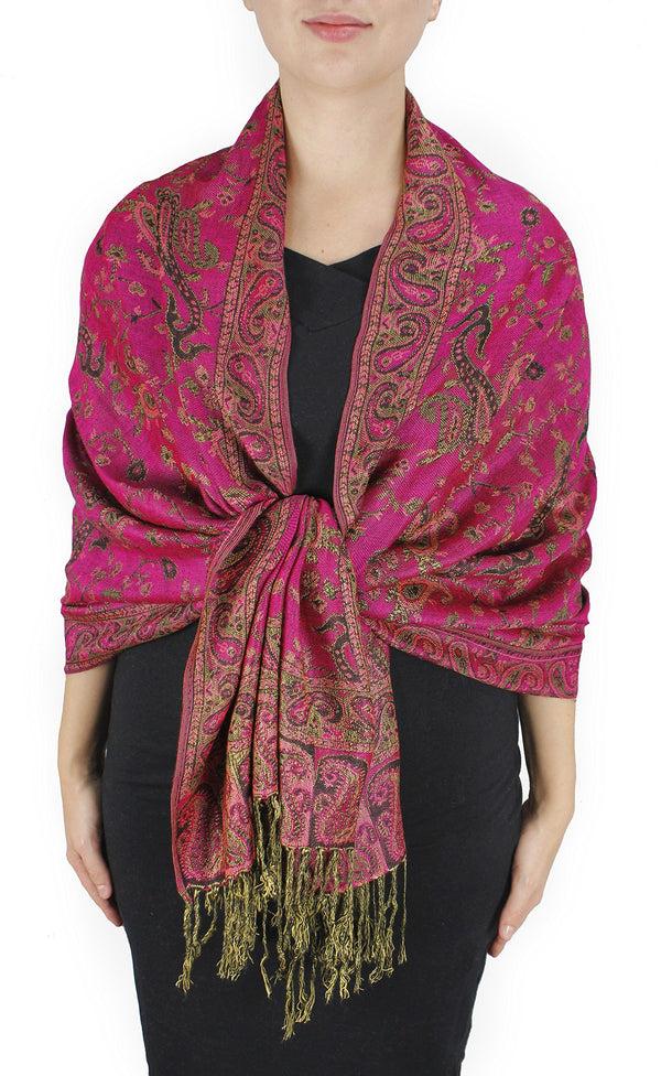 peach couture Fuchsia Double Layer Reversible Paisley Pashmina Shawl