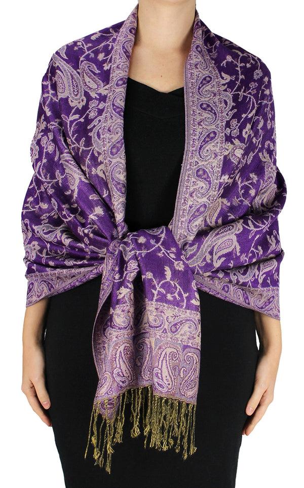 peach couture Grape Double Layer Reversible Paisley Pashmina Shawl