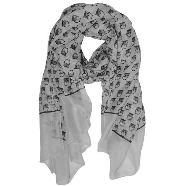 Peach Couture Gray Peach Couture Summer Lightweight Soft Animal Bird Owl Printed Sheer Scarf Shawl