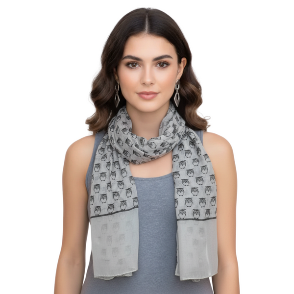 peach couture Gray Peach Couture Summer Lightweight Soft Animal Bird Owl Printed Sheer Scarf Shawl