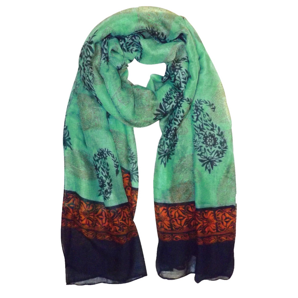 Peach Couture Green & Black Tribal Flower Paisley Scarf