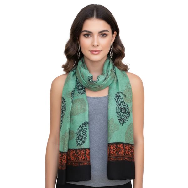 peach couture Green & Black Tribal Flower Paisley Scarf