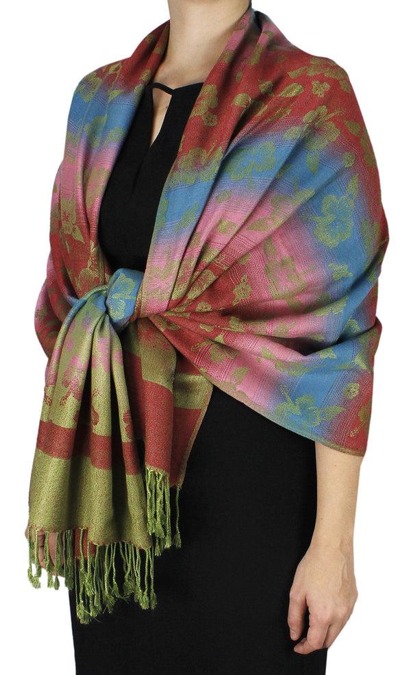 peach couture Kelly Green Rainbow Silky Tropical Pashmina Shawl