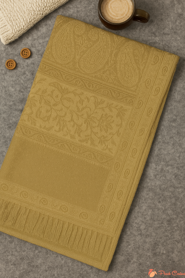 Peach Couture Khaki & Tan Thick 4-Ply Reversible Paisley Pashmina Shawl