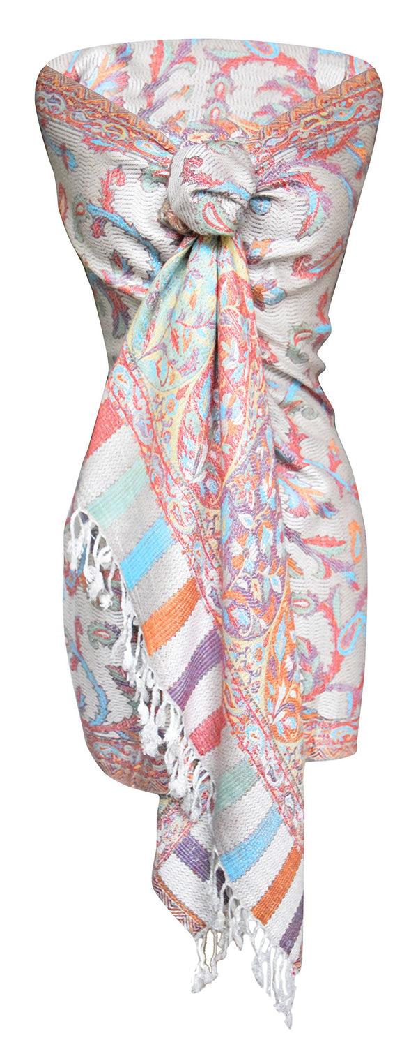 peach couture Lavender/White Rainbow Pastel Paisley Fringe Pashmina Shawl