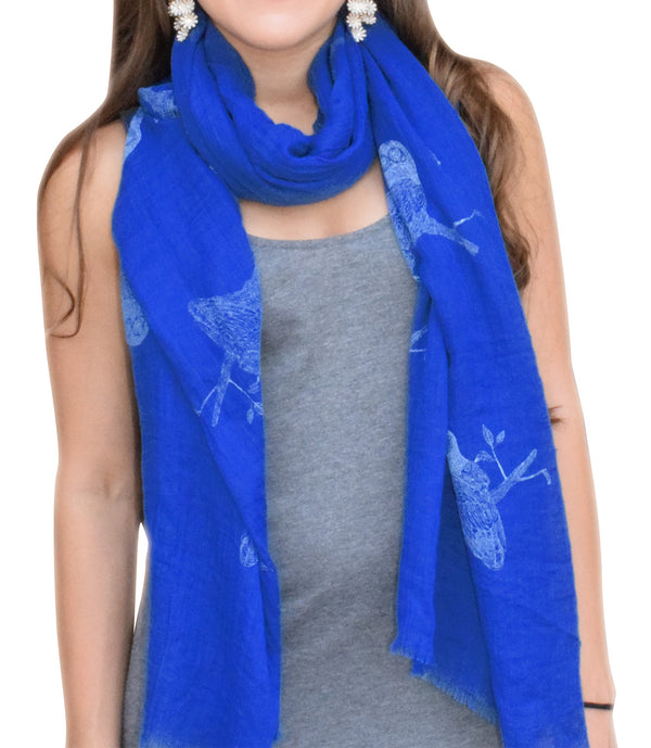peach Couture Lightweight Graphic Animal Owl Print Summer Fringe Scarf