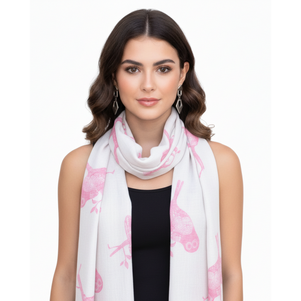 peach Couture Lightweight Graphic Animal Owl Print Summer Fringe Scarf