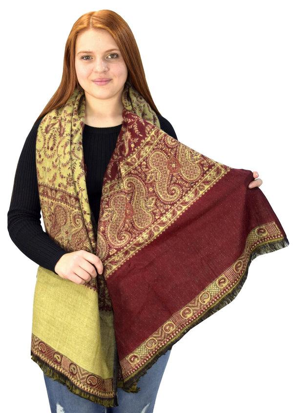 Peach Couture Maroon Thick 4-Ply Reversible Paisley Pashmina Shawl