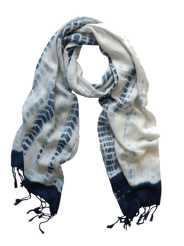 peach couture Navy Blue & White Tie-Dye Pashmina Shawl