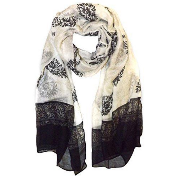 Peach Couture Off White & Black Tribal Flower Paisley Scarf