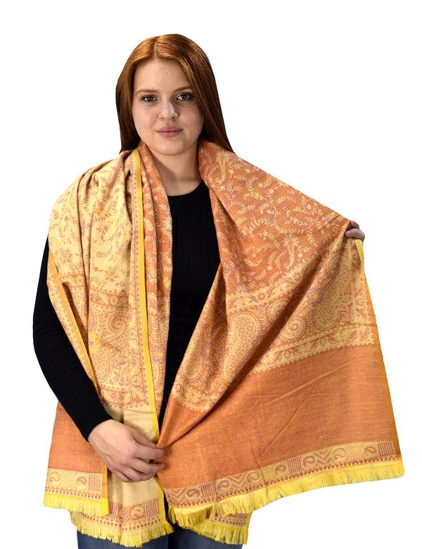 Peach Couture Orange Thick 4-Ply Reversible Paisley Pashmina Shawl