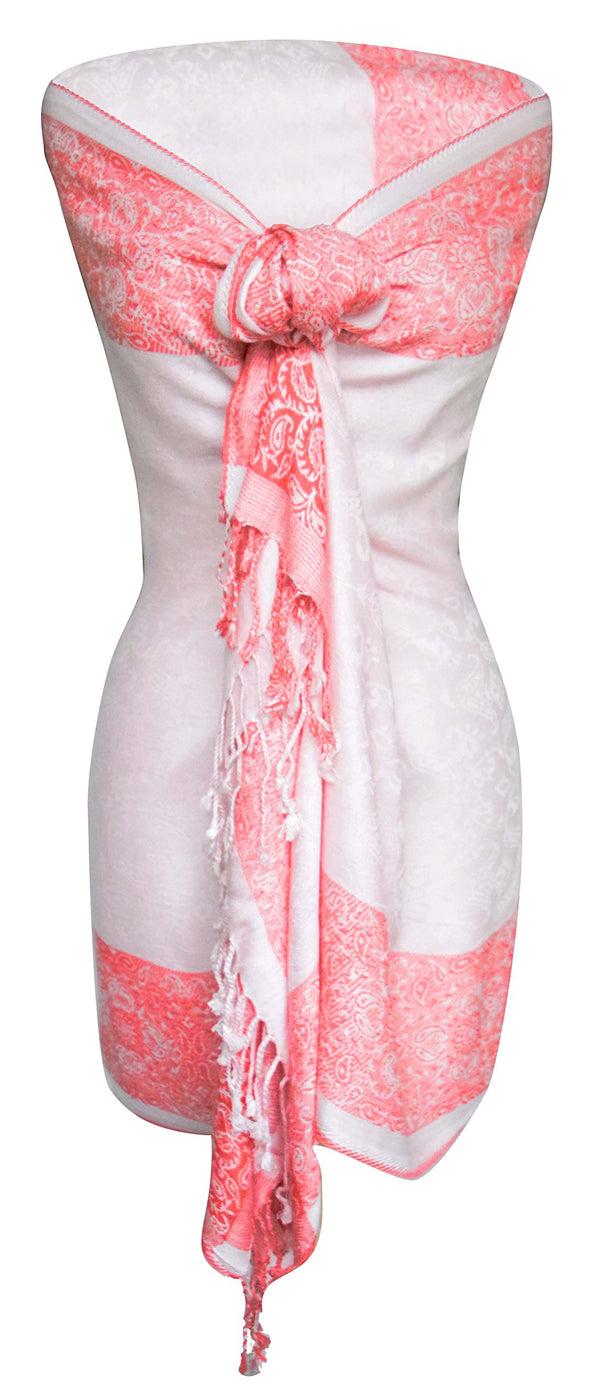 Peach Couture Paisley Floral Border Reversible Pashmina Shawl