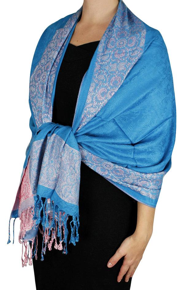 peach couture Paisley Floral Border Reversible Pashmina Shawl