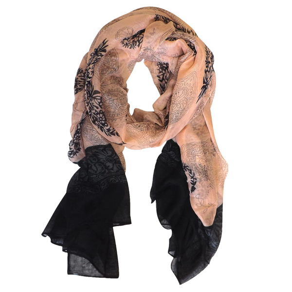 Peach Couture Peach & Black Tribal Flower Paisley Scarf