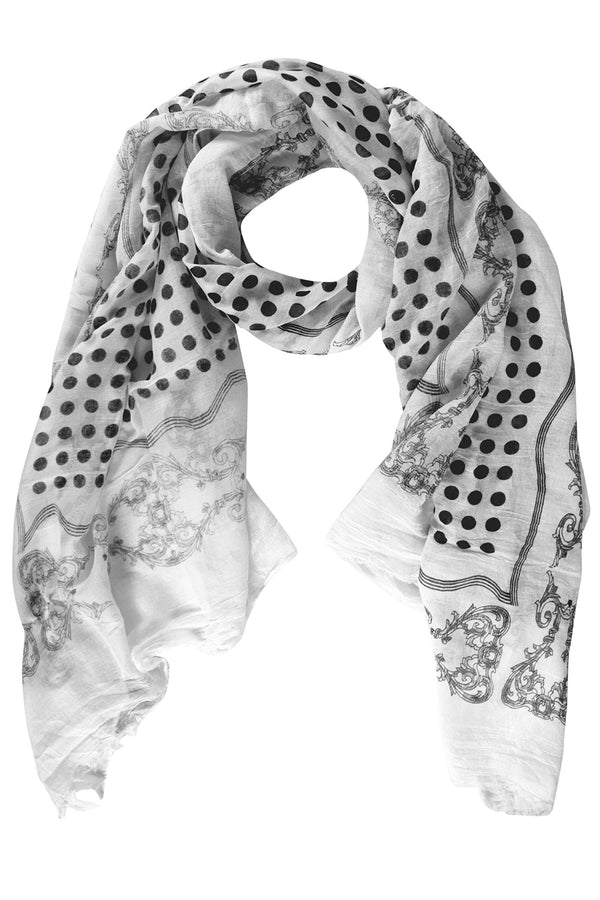 Peach Couture Black Polka Dot Cotton Blend Scarf