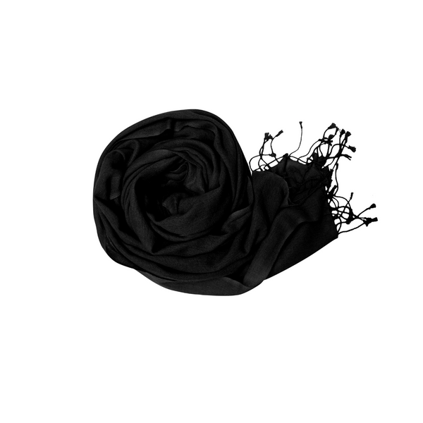 Peach Couture Black Pure Pashmina Wool Shawl