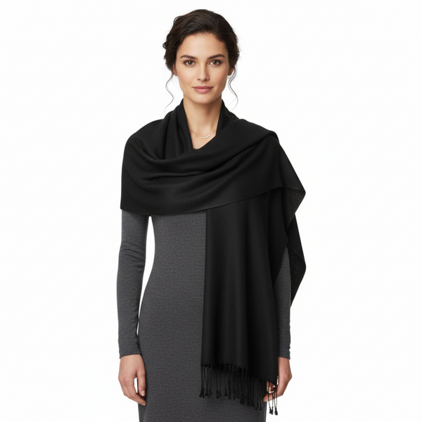 peach couture Black Pure Pashmina Wool Shawl