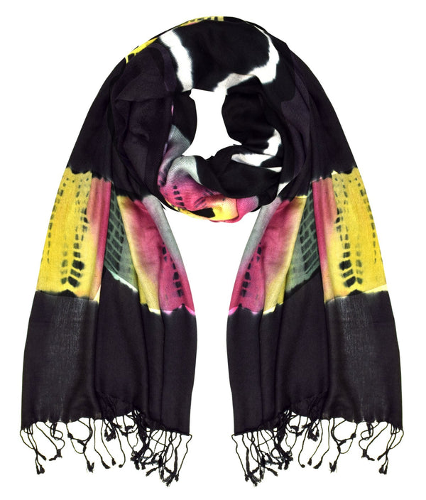 peach couture Black & Rainbow Tie-Dye Pashmina Shawl