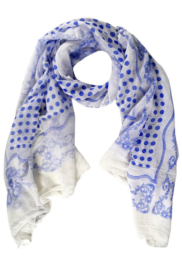Peach Couture Blue Polka Dot Cotton Blend Scarf