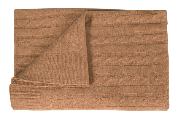 Peach Couture Cable Knit Cashmere Wool Throw (50x60")