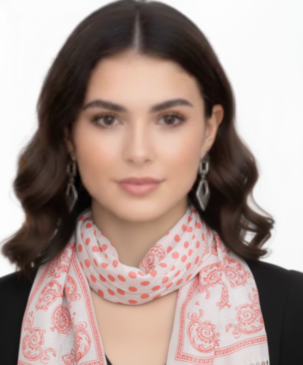 peach couture Coral Polka Dot Paisley Fringe Scarf