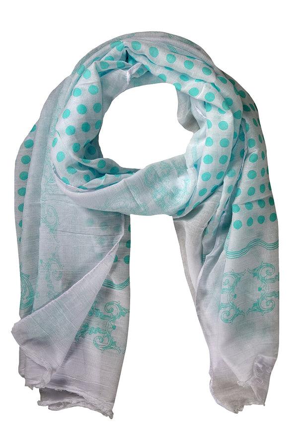 Peach Couture Mint Polka Dot Cotton Blend Scarf