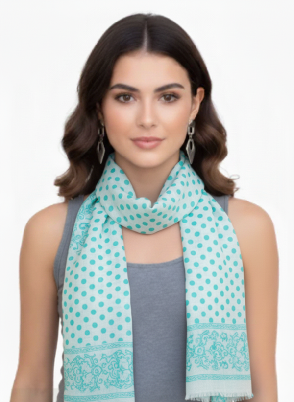 peach couture Mint Polka Dot Cotton Blend Scarf