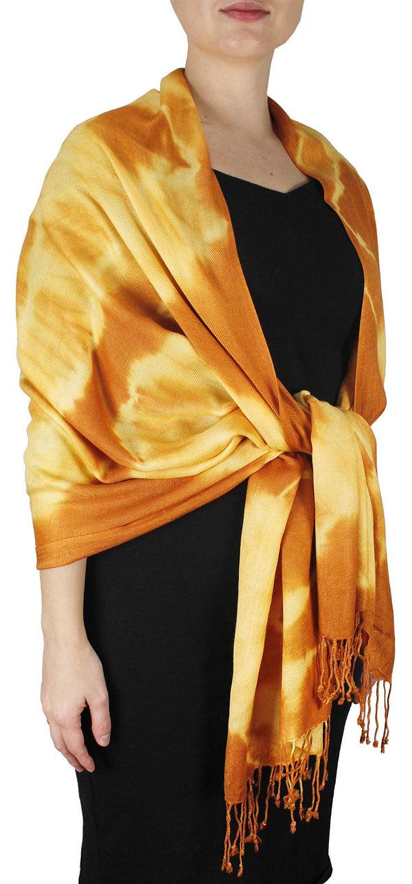 peach couture Orange & Yellow Tie-Dye Pashmina Shawl