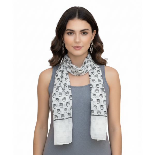 peach couture Peach Couture Summer Lightweight Soft Animal Bird Owl Printed Sheer Scarf Shawl