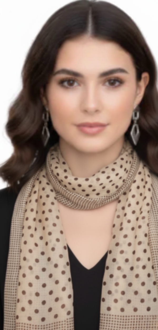 peach couture Tan & Brown Polka Dot Sheer Scarf