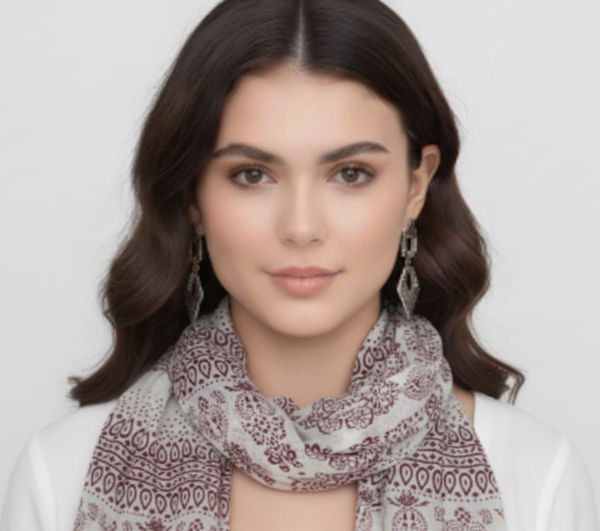 peach couture Wine Henna Paisley Fringe Scarf