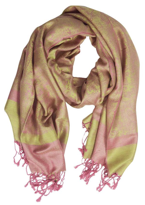 peach couture Pink & Baby Green Vintage Jacquard Paisley Shawl