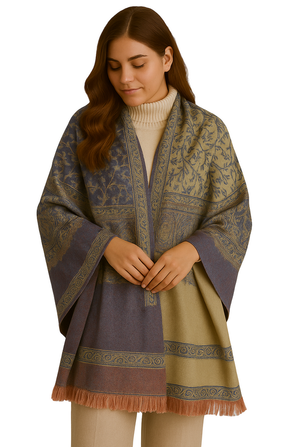 Peach Couture Purple & Coral Thick 4-Ply Reversible Paisley Pashmina Shawl