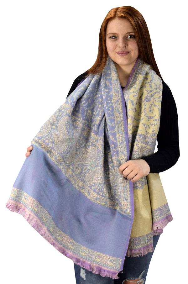 Peach Couture Purple Thick 4-Ply Reversible Paisley Pashmina Shawl