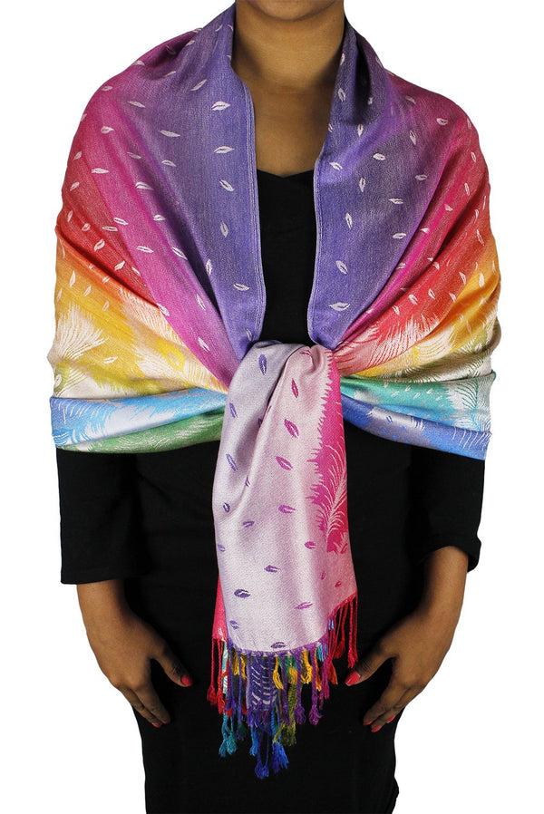Peach Couture Rainbow Silky Tropical Pashmina Shawl