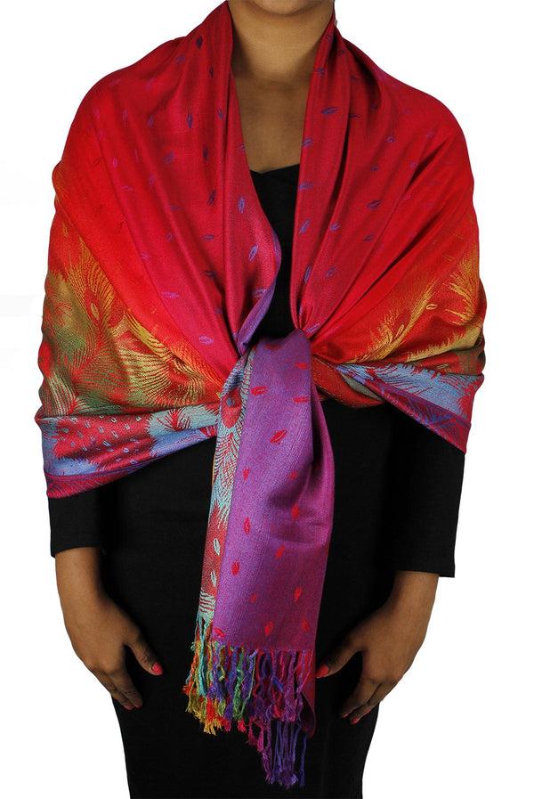peach couture Rainbow Silky Tropical Pashmina Shawl