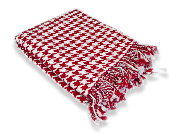Peach Couture Red Cashmere Wool Houndstooth Throw (50x60")