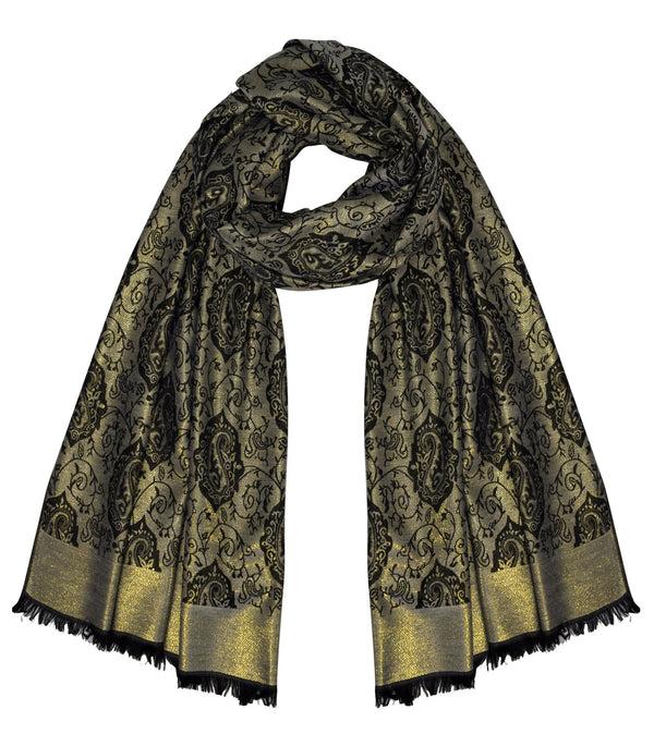 Peach Couture Reversible Metallic Paisley Pashmina Shawl
