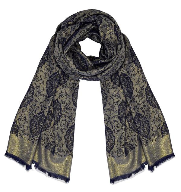 Peach Couture Reversible Metallic Paisley Pashmina Shawl