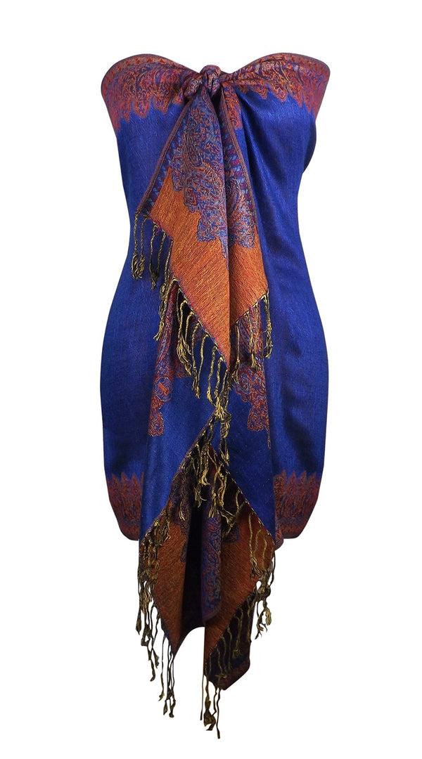 peach couture Royal Blue Ravishing Reversible Jacquard Paisley Pashmina Shawl Wrap for Women