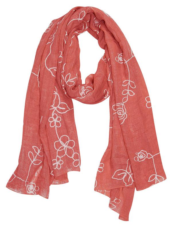 Peach Couture Sheer Floral Embroidered Summer Scarf