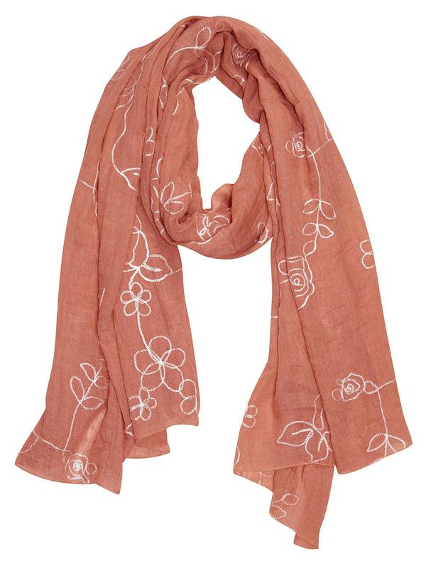peach couture Sheer Floral Embroidered Summer Scarf