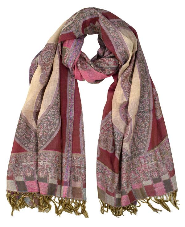 Peach Couture Sheer Handmade Paisley Damask Pashmina Shawl-Pink Tan